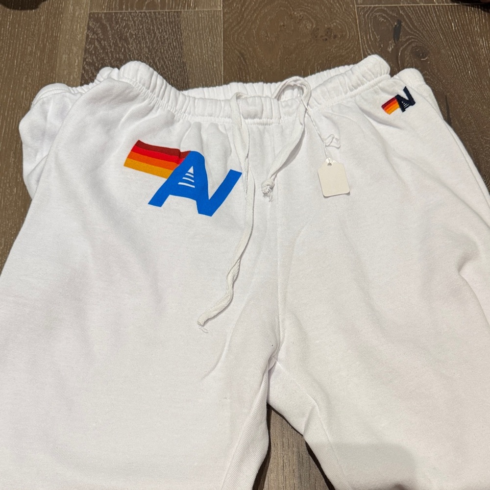 Aviator Nation White Sweatpants with Logo